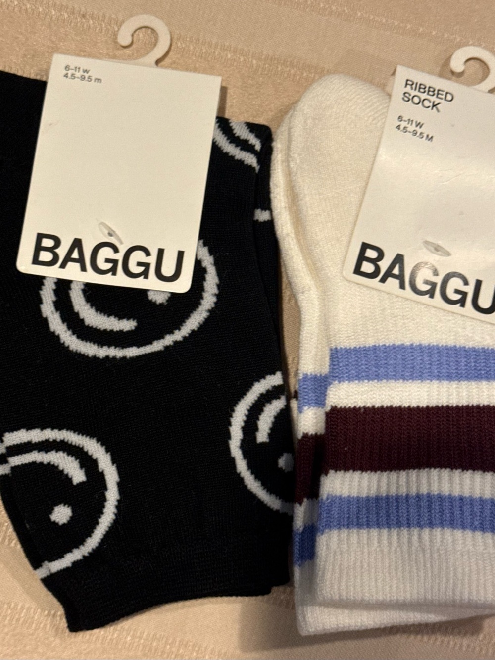 BUNDLE SET OF (2) BAGGU SOCKS SMILEY & STRIPE